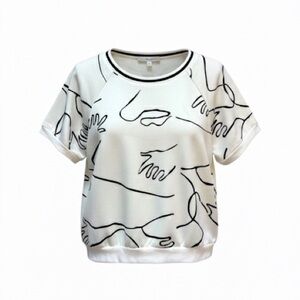 La Babite Line Art Printed Short Sleeve Black & White Crop Top Size Xsmall